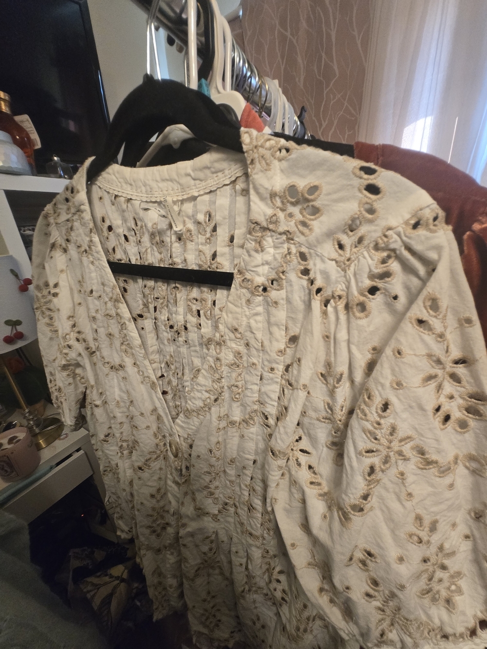 Anthropologie Cream Eyelet Embroidered Peasant Blouse